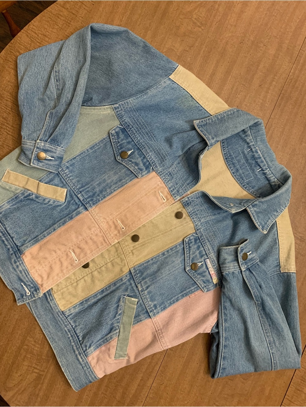 Patchwork Pastel Denim Jacket - Blue, Pink, Beige Panels